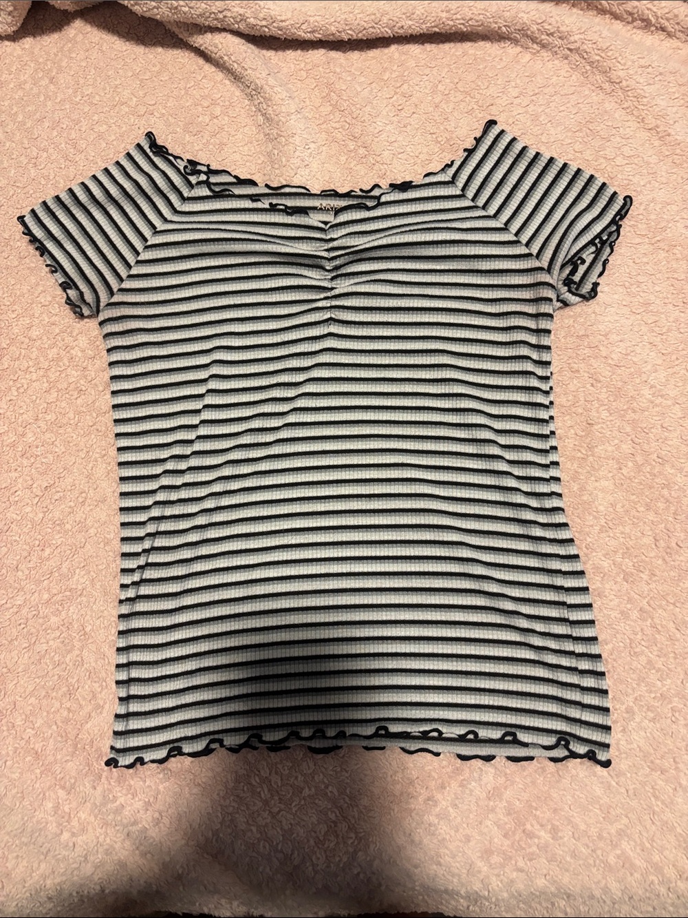 Arizona Jean Company Black and White Striped Off-Shoulder Crop Top